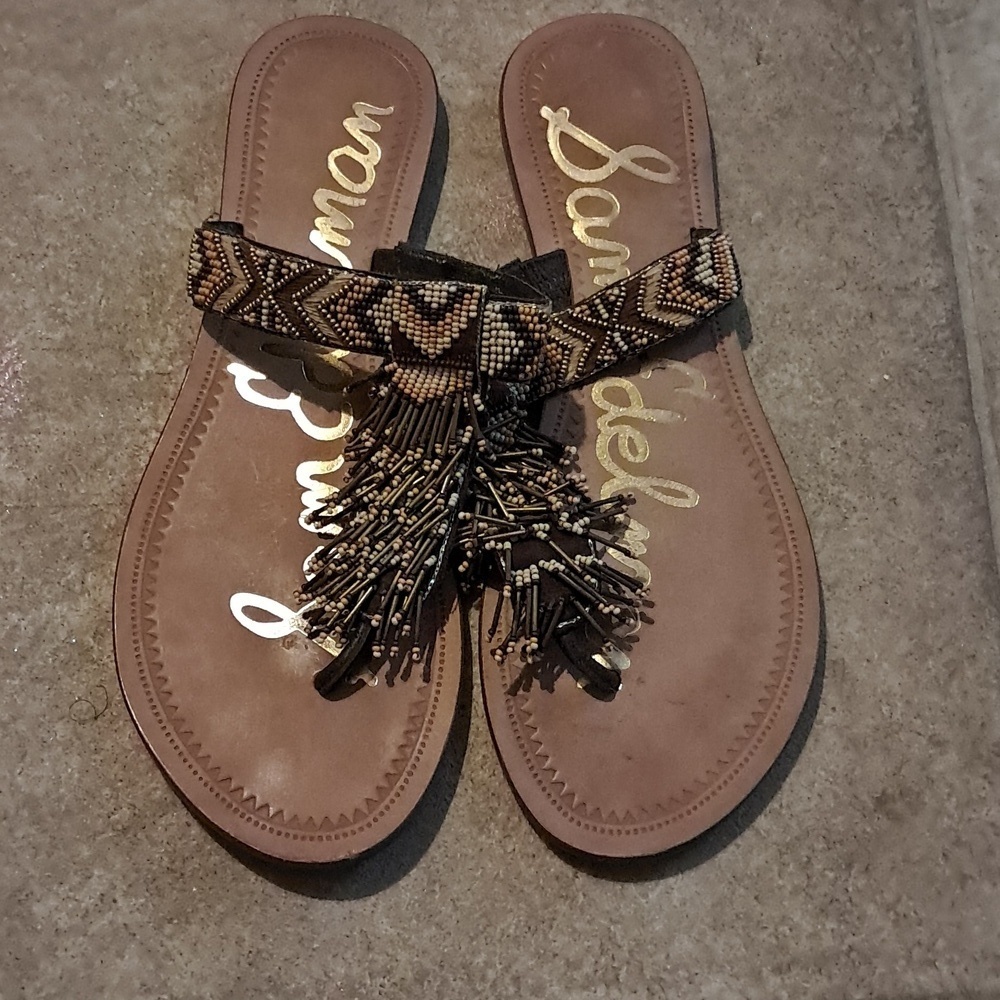Sam Edelman Beaded Fringe Sandals Boho Bohemian Festival Cottagecore Aztec